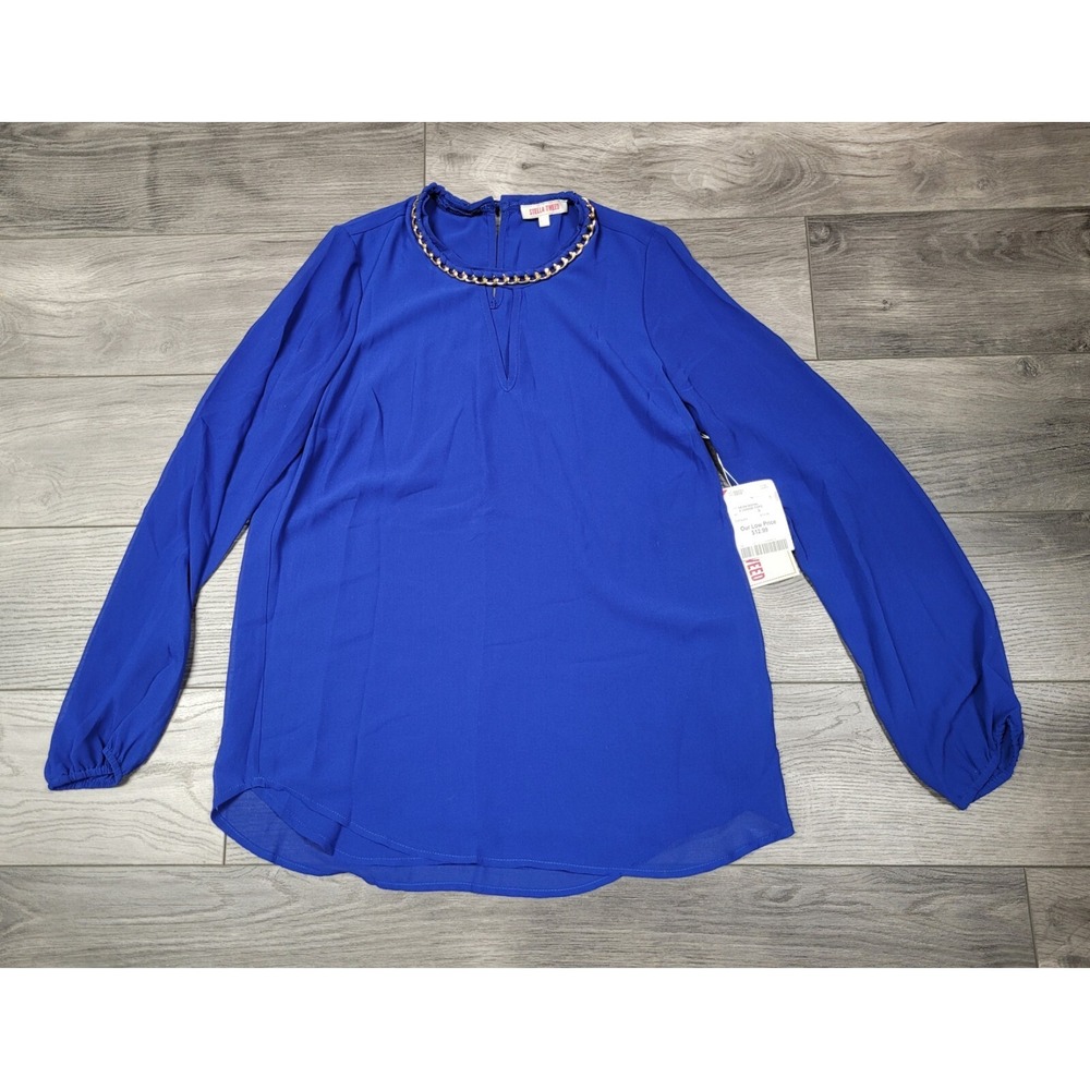 Stella Tweed Women's Junior Royal Blue Long Sleeve Top/Blouse Size S